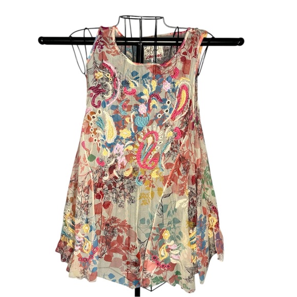 Johnny Was Mazzy Flared Floral Embroidered Sheer Mesh Tank Top XS No Slip - Picture 2 of 15